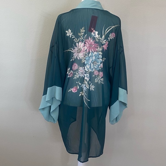 NWT Xhilaration XS/S Emerald Kimono with Blue Hemlines - Picture 10 of 14